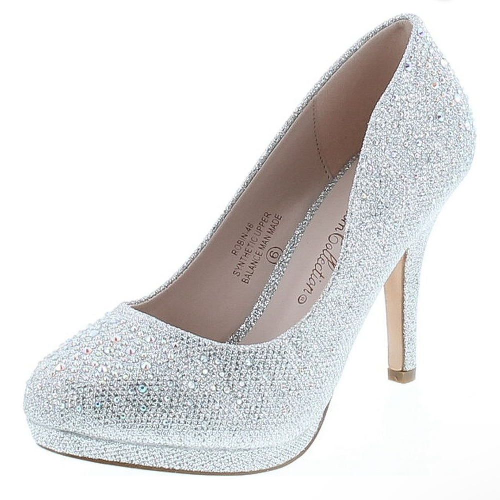 Womens Stunning Dress High Heel Pumps Shoes, Silver Sparkle Size 10